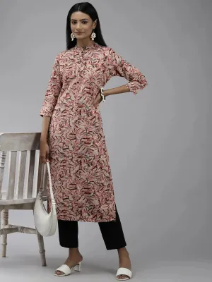 Peach Floral Printed Kurta