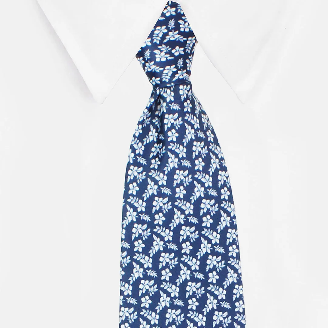 Peluche Jasmine Breeze Blue Broad Neck Tie & Pocket Square Set for Men