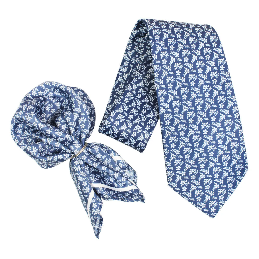 Peluche Jasmine Breeze Blue Broad Neck Tie & Pocket Square Set for Men