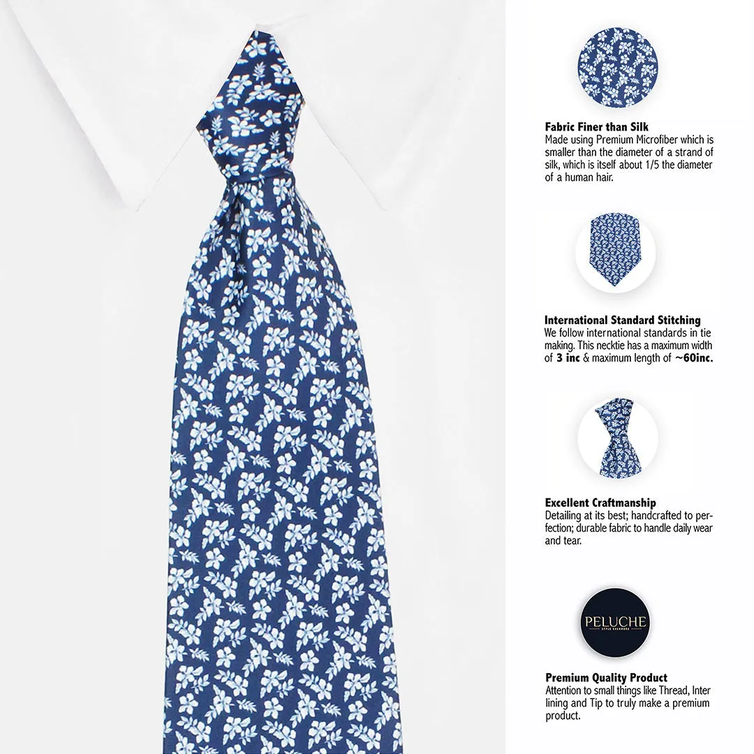 Peluche Jasmine Breeze Blue Broad Neck Tie & Pocket Square Set for Men