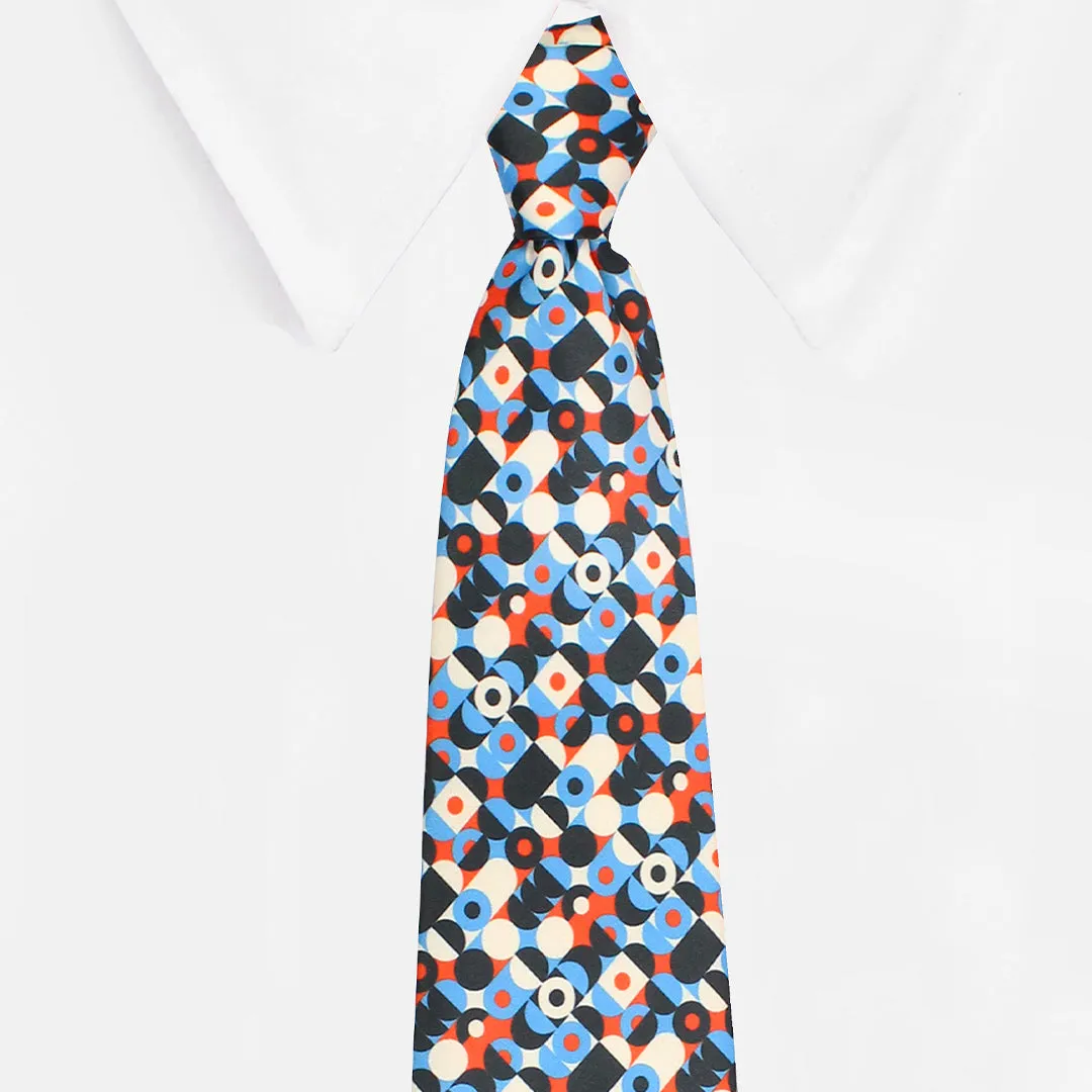 Peluche Midnight Geometric Multicolor Broad Neck Tie & Pocket Square Set for Men