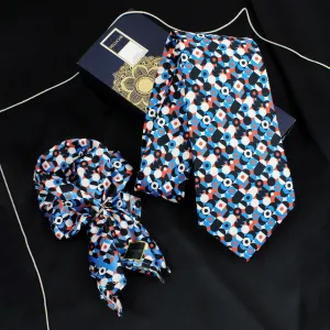 Peluche Midnight Geometric Multicolor Broad Neck Tie & Pocket Square Set for Men