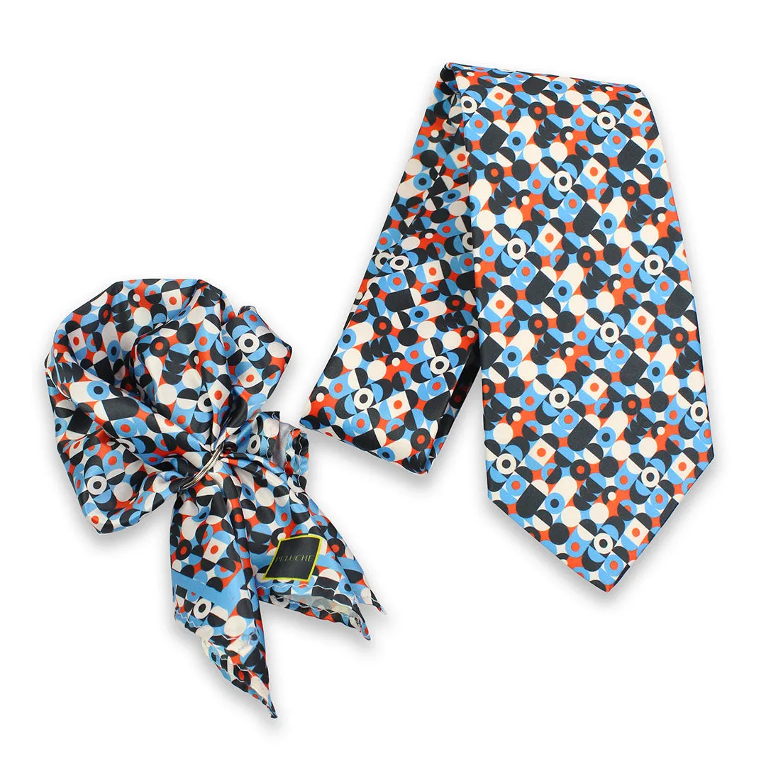 Peluche Midnight Geometric Multicolor Broad Neck Tie & Pocket Square Set for Men