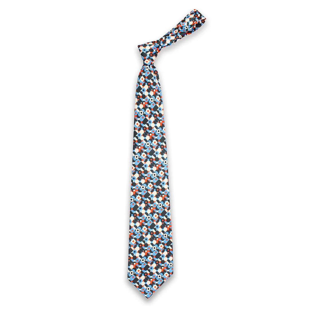 Peluche Midnight Geometric Multicolor Broad Neck Tie & Pocket Square Set for Men