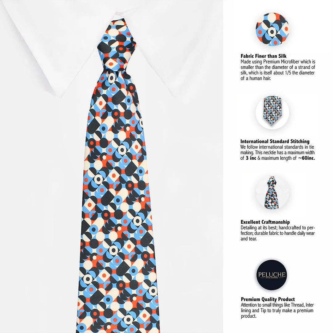 Peluche Midnight Geometric Multicolor Broad Neck Tie & Pocket Square Set for Men