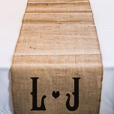 PERSONALIZED LONG BURLAP TABLE RUNNER WITH VINEYARD MONGRAM