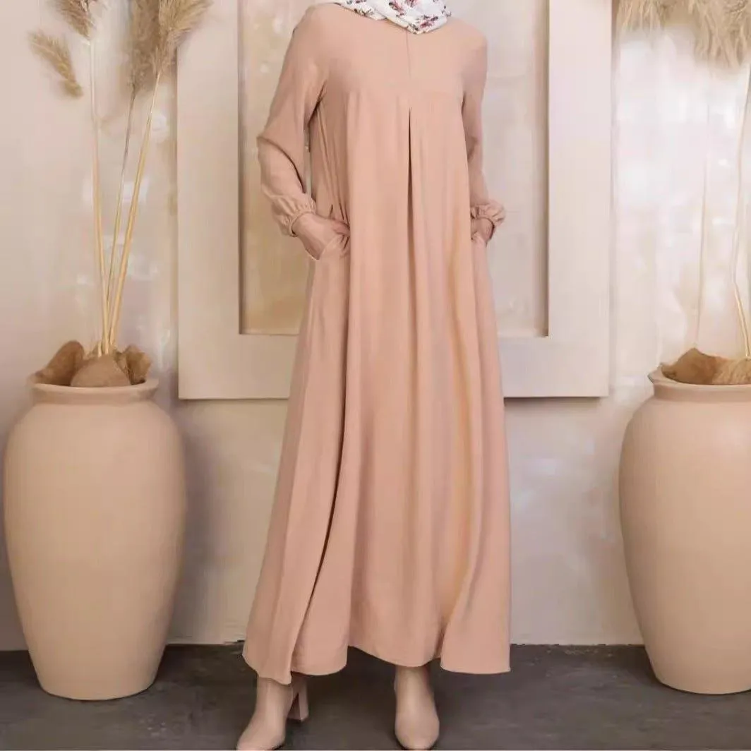 Pleated Solid Simple Abaya (MA070)