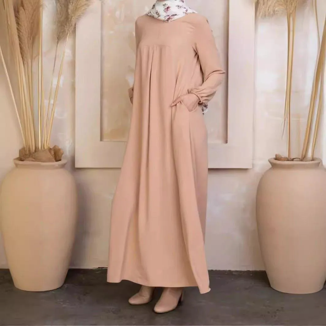 Pleated Solid Simple Abaya (MA070)