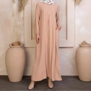 Pleated Solid Simple Abaya (MA070)