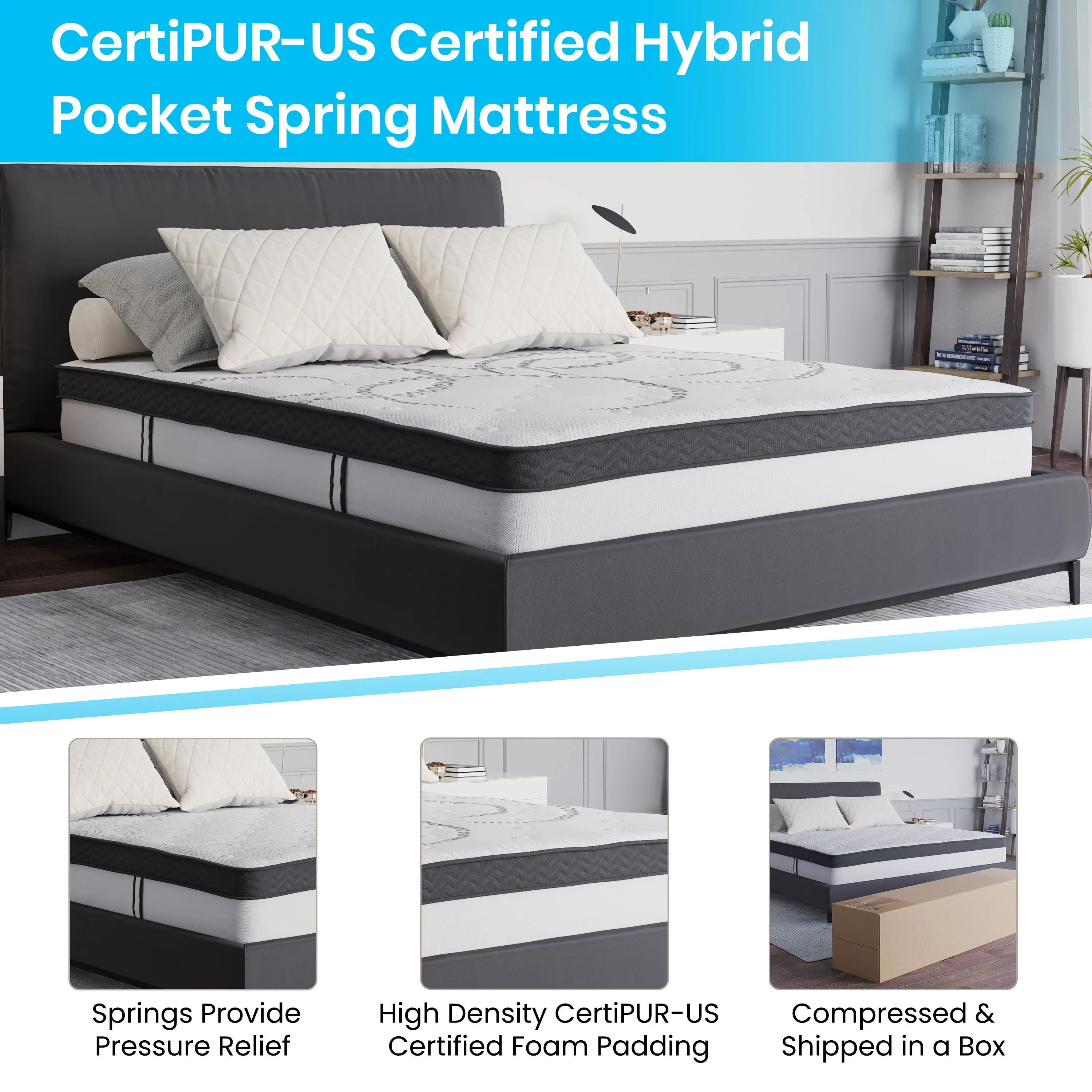Queen Platform Bed Set-Gray SL-BM10-11-GG