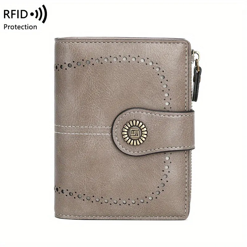 RFID Womens Zipper Wallet Antitheft Multifunctional Retro Short Design