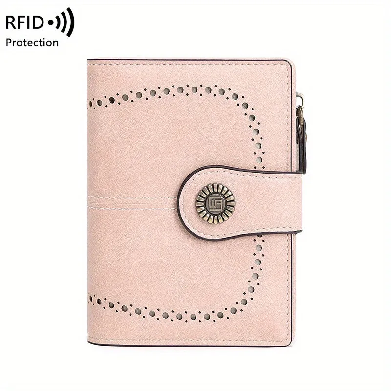 RFID Womens Zipper Wallet Antitheft Multifunctional Retro Short Design