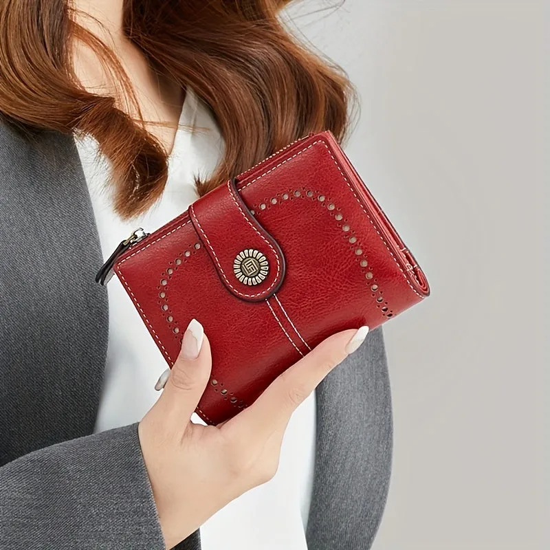 RFID Womens Zipper Wallet Antitheft Multifunctional Retro Short Design