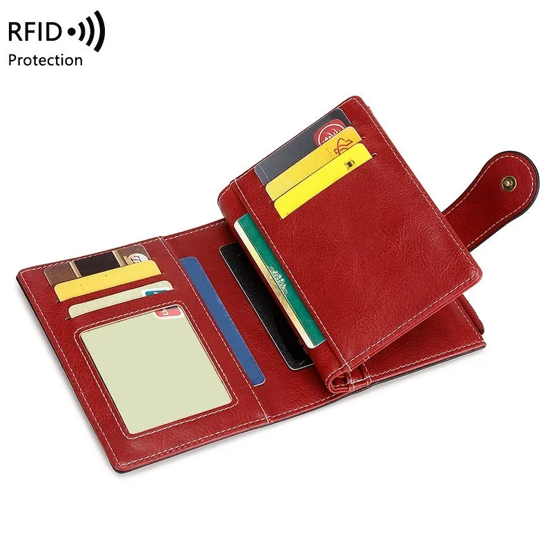 RFID Womens Zipper Wallet Antitheft Multifunctional Retro Short Design
