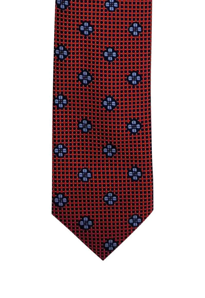 Ruby Red and Blue Checkered Geometric Traditional Tie