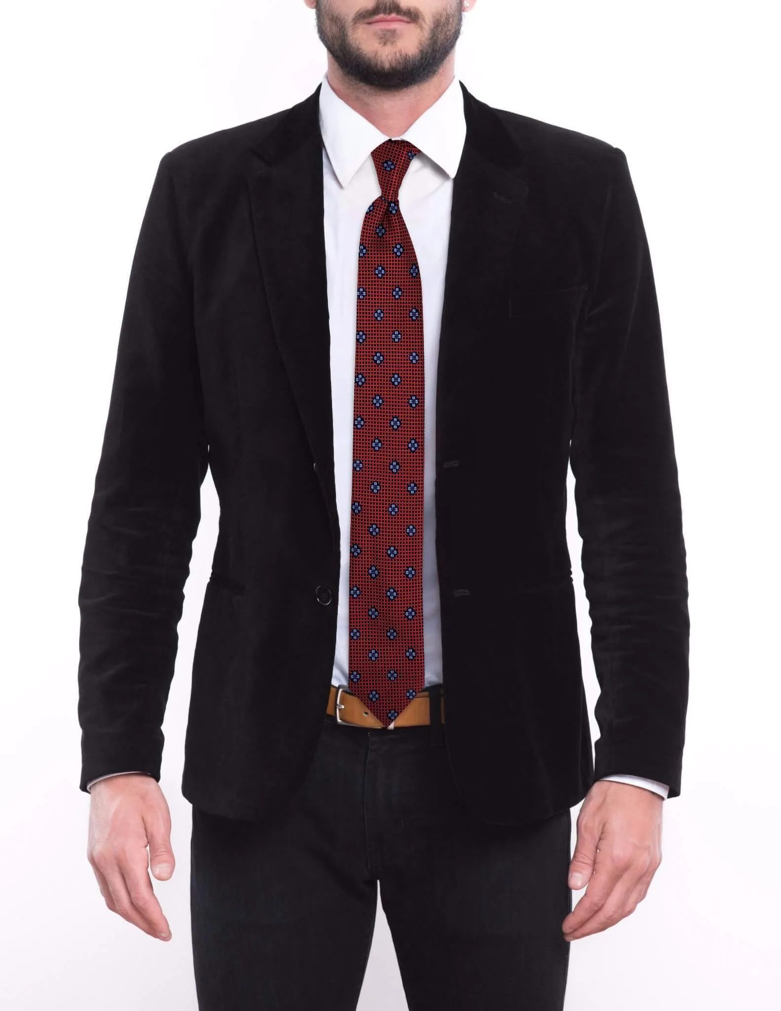 Ruby Red and Blue Checkered Geometric Traditional Tie