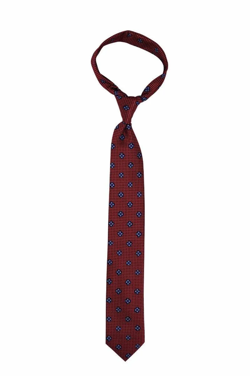 Ruby Red and Blue Checkered Geometric Traditional Tie