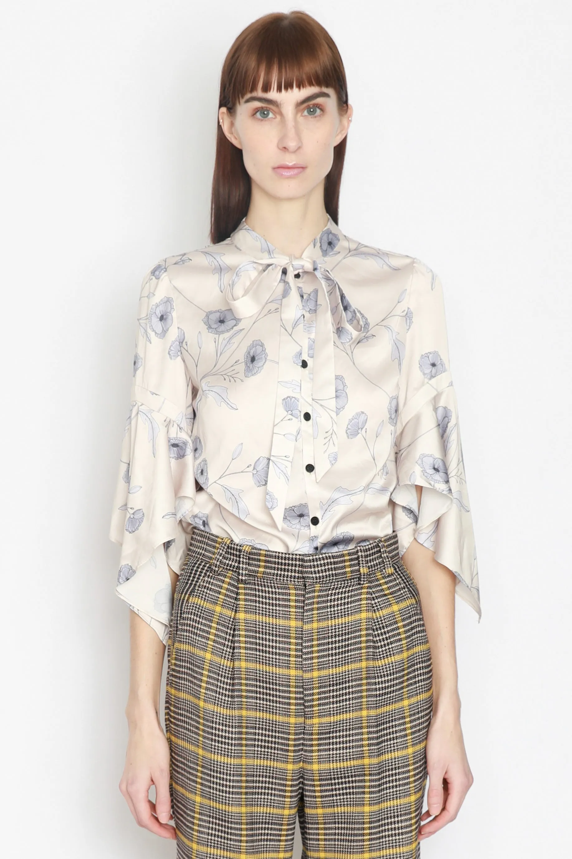 Silk Printed Champagne Floral Blouse