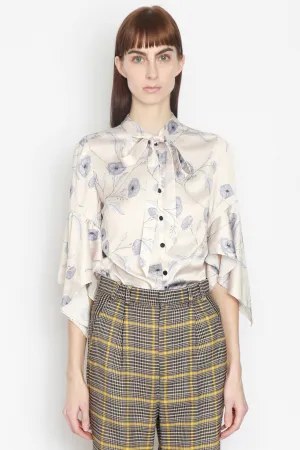 Silk Printed Champagne Floral Blouse