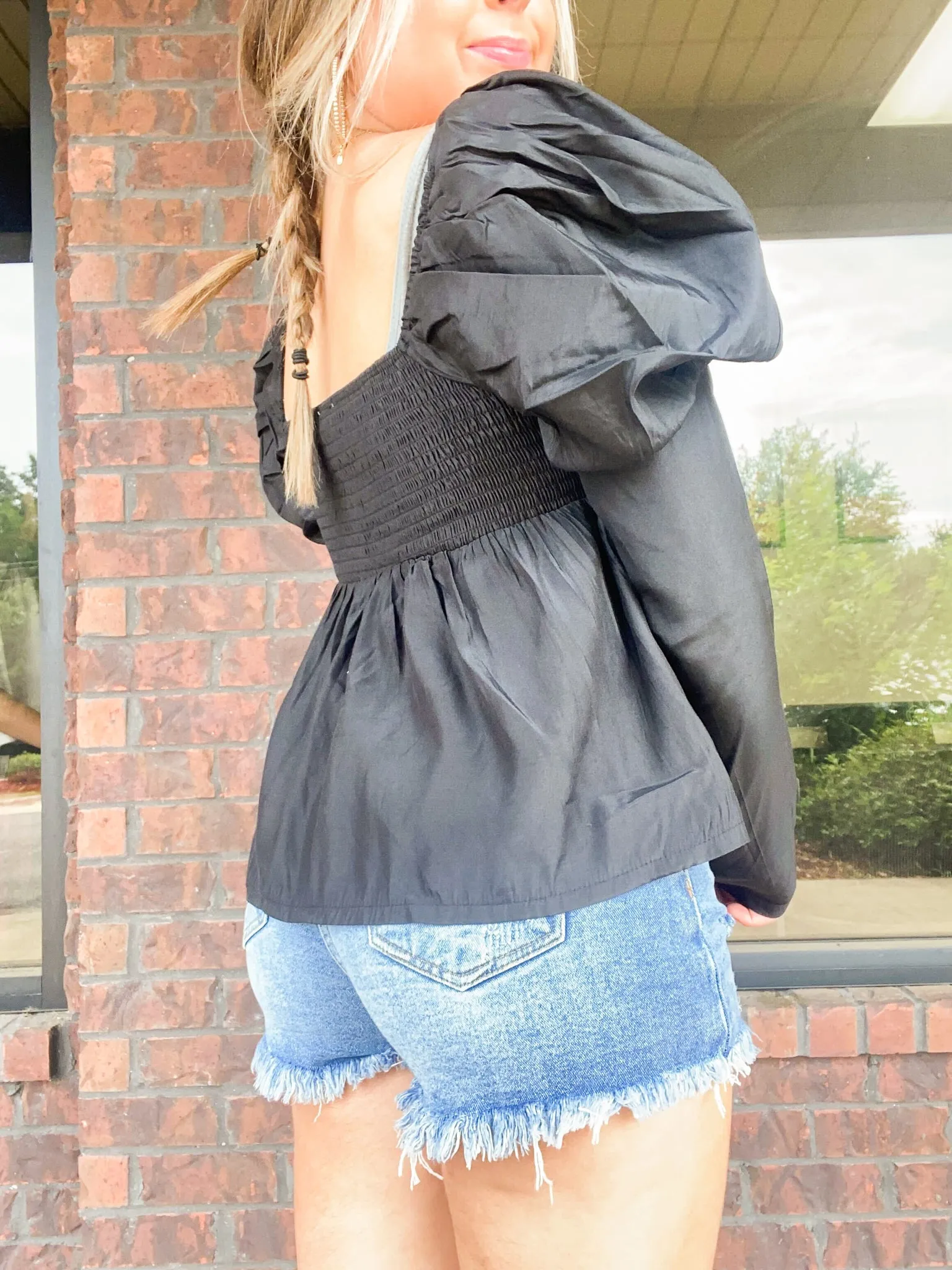 Square Neck Puff Sleeve Cropped Blouse