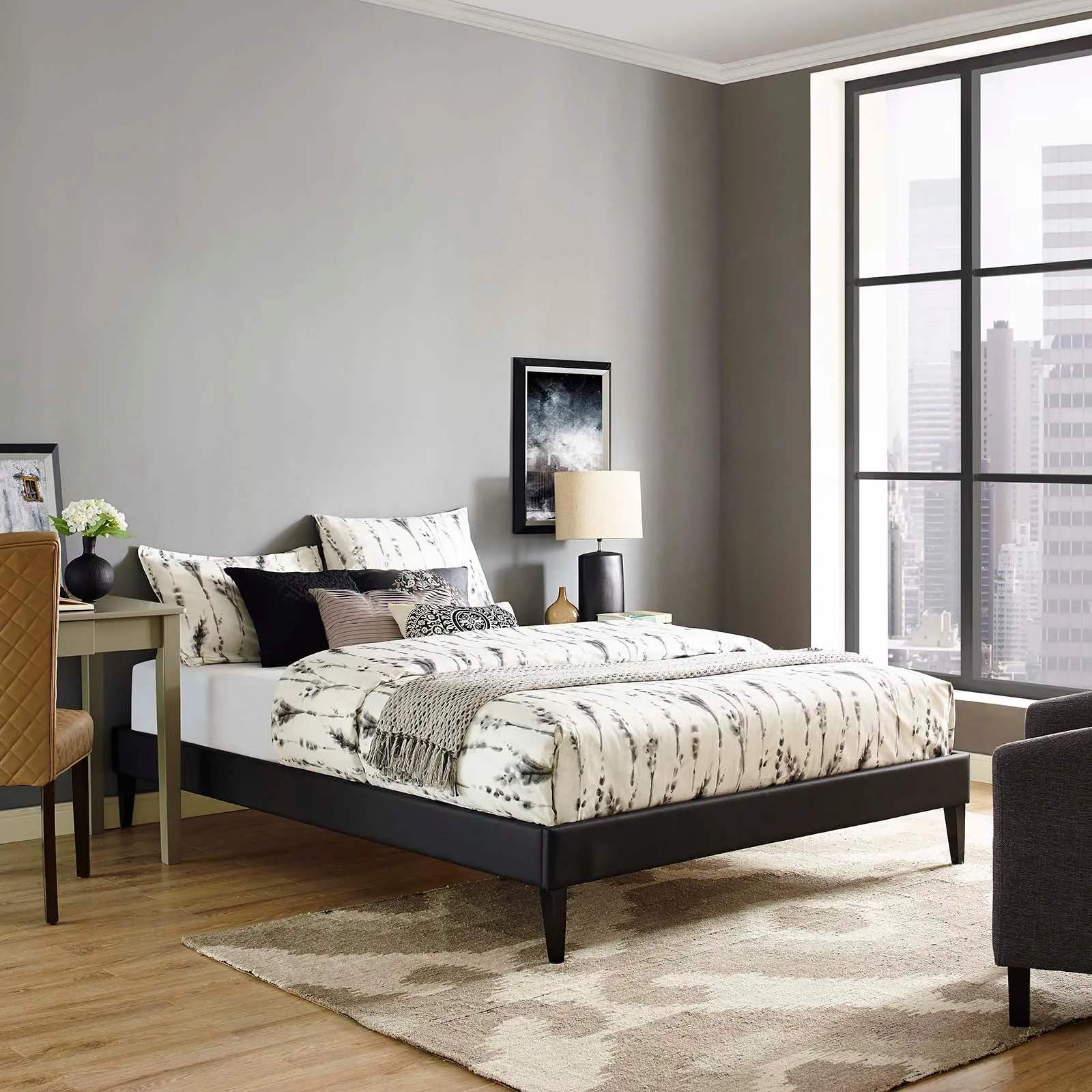 Tessie Full Vinyl Bed Frame with Squared Tapered Legs Black MOD-5896-BLK