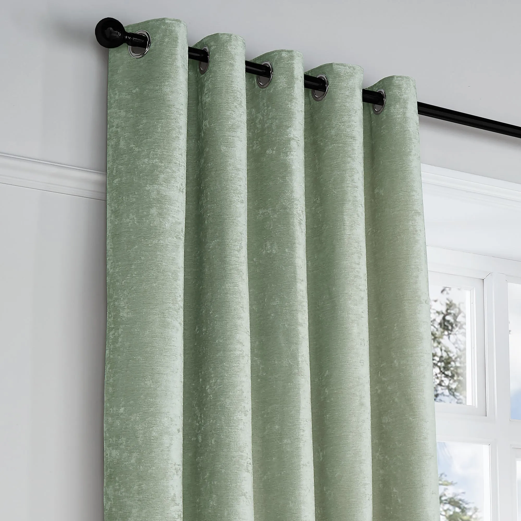 Textured Chenille Pair of Eyelet Curtains by Curtina in Green