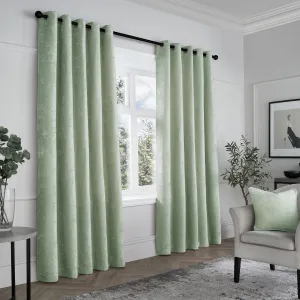 Textured Chenille Pair of Eyelet Curtains by Curtina in Green