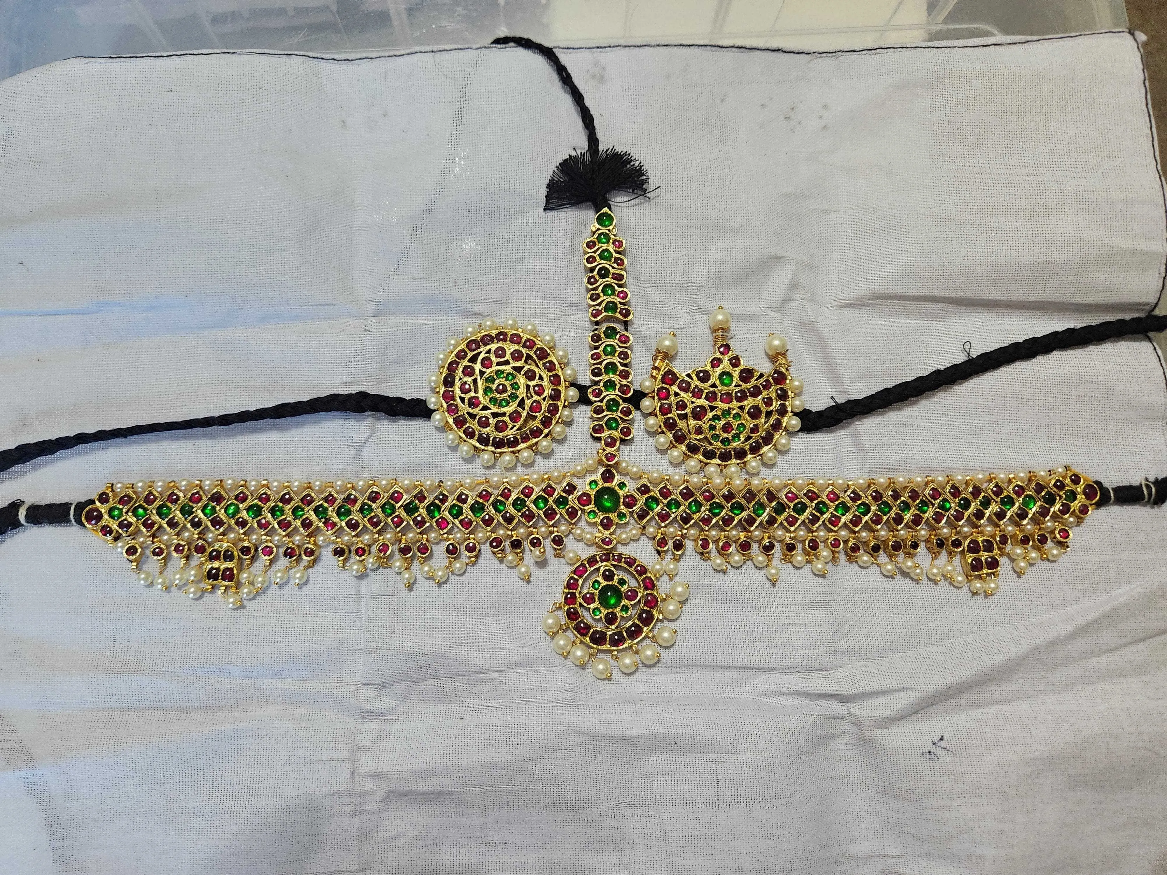 Traditional Head Set | Center Green 3 Stone Headset  | Original Temple Jewelry