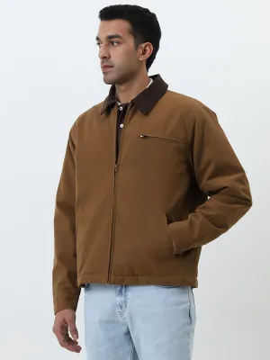 WES Casuals Mens Tan Cotton Relaxed-Fit Jacket