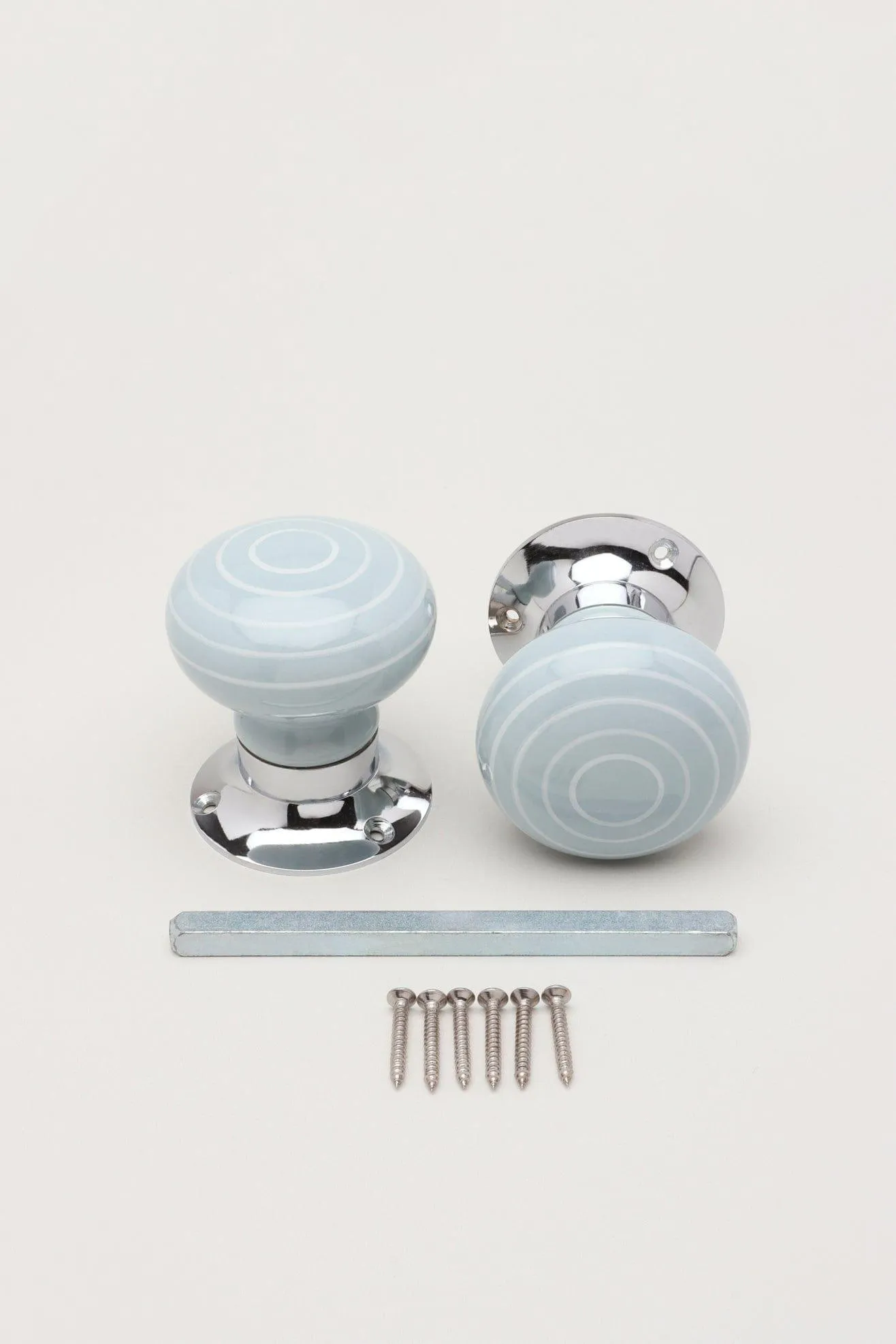White Striped On Grey Mortice Door Knobs Set for Room Doors