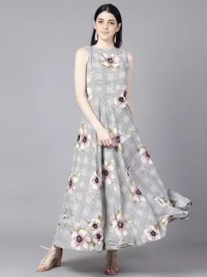 Women Black (Multi) Floral Printed Round Neck Fit And Flare Dress
