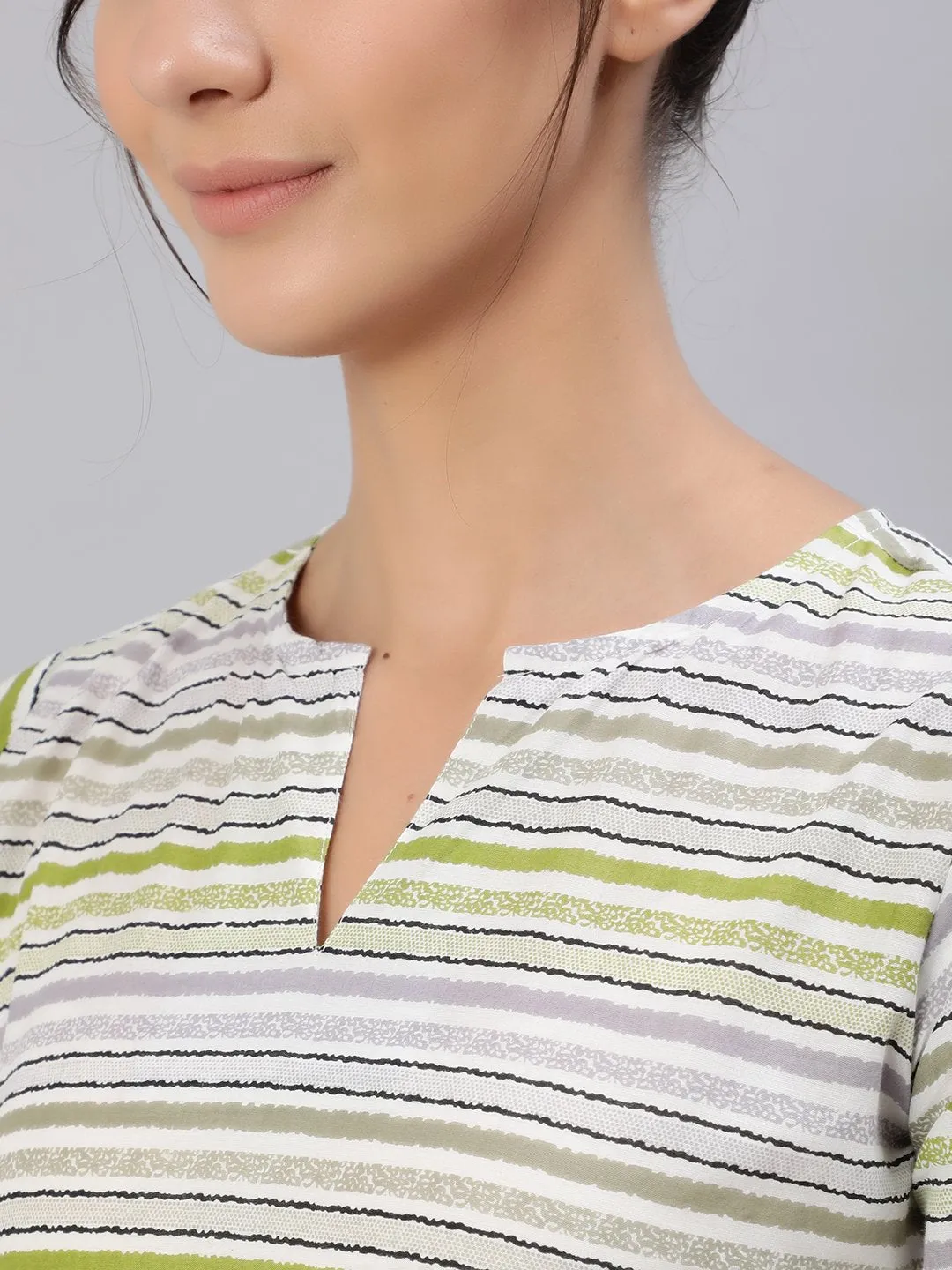 Women Green & Grey Striped Night Suit Set