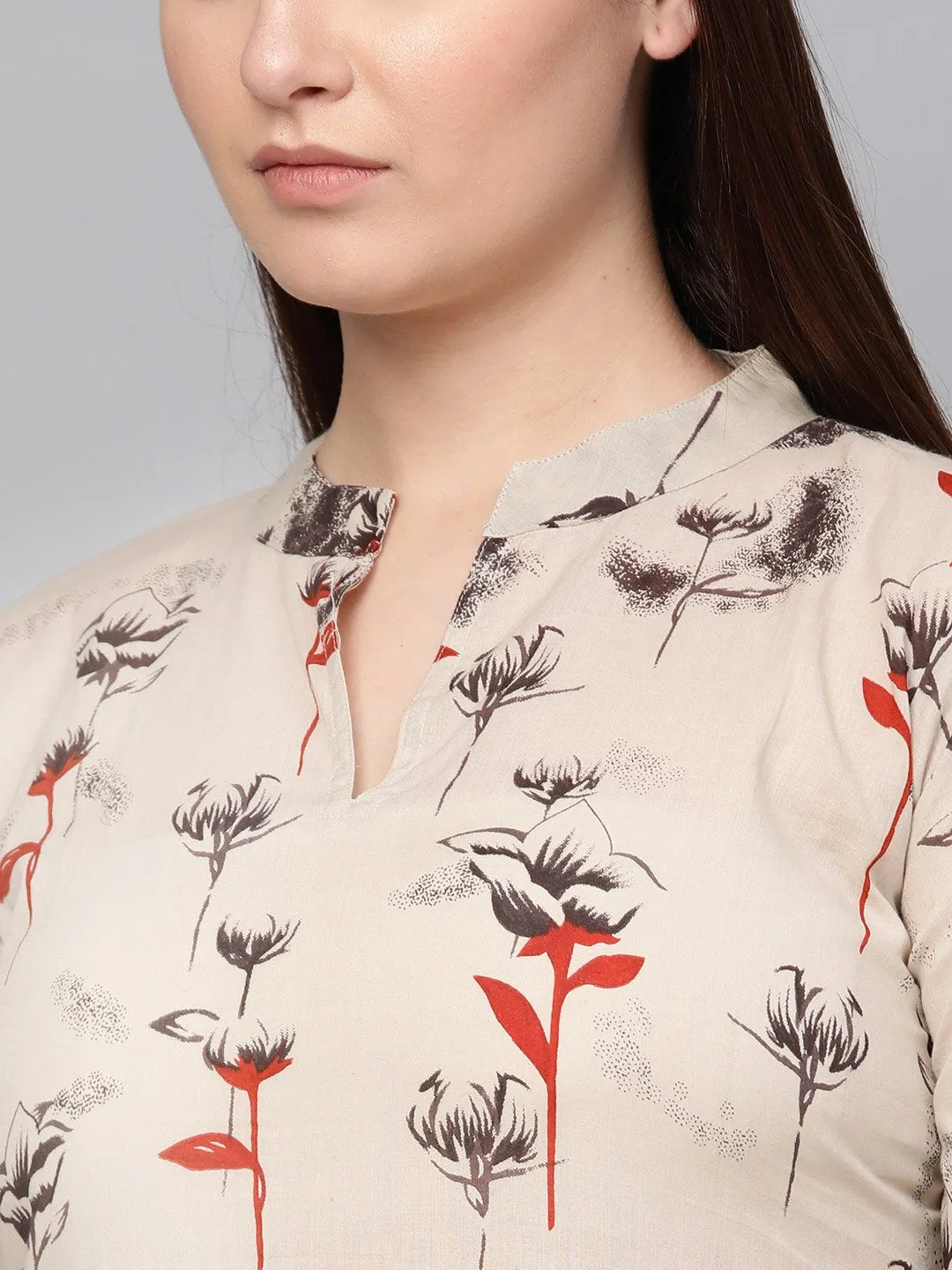 Women Sea Green Three-Quarter Sleeves Printed Straight Pure Cotton Kurta Palazzo Set