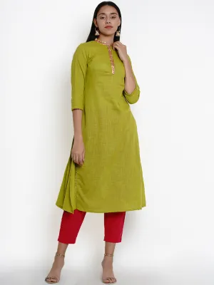 Women'S Green & Pink Solid Kurta With Pyjamas