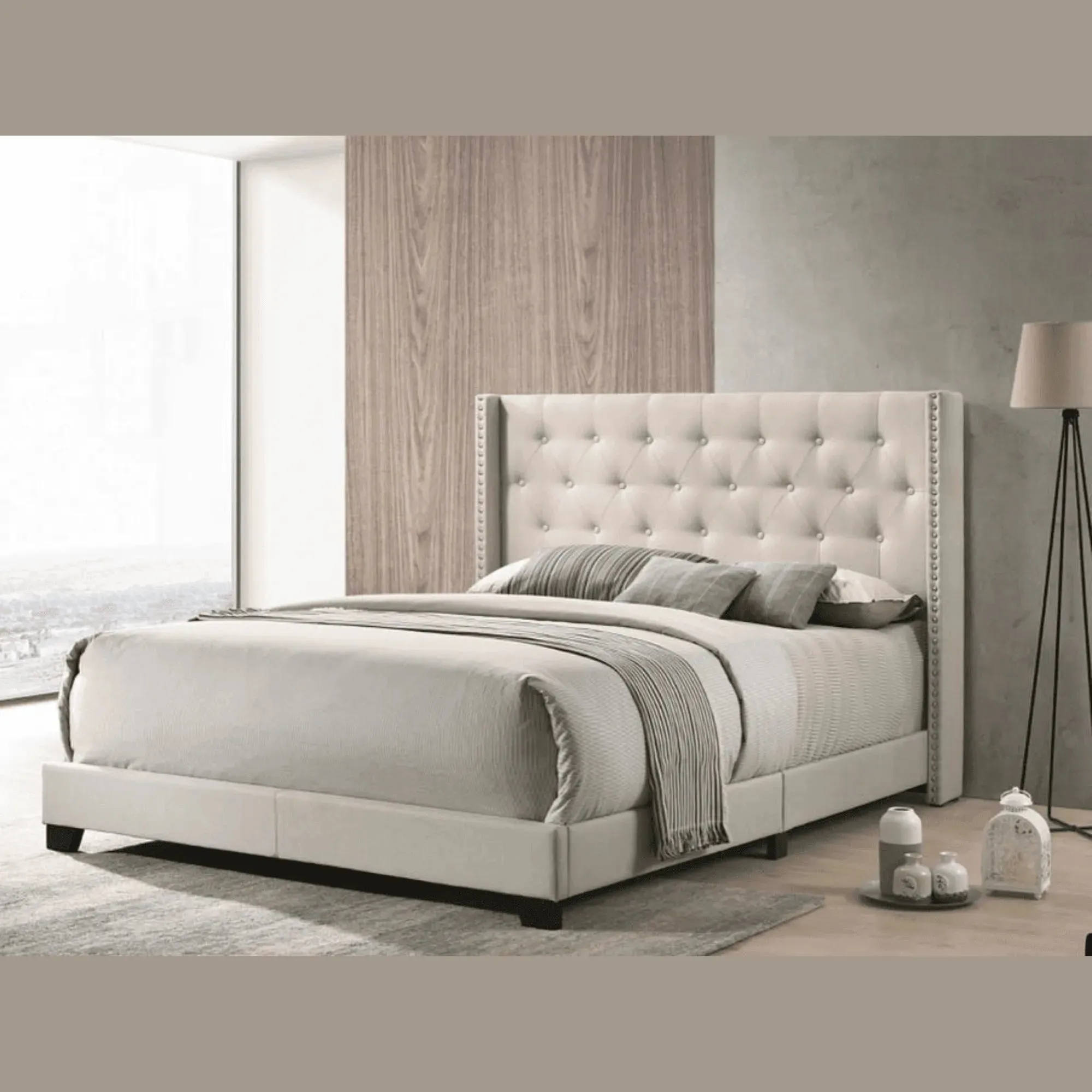 Wooden Twist Glory Elegant Velvet Upholstered Button Tufted Bed For Luxury Bedroom