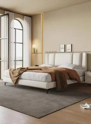 Wooden Twist Italian Minimalism Modernize Leatherette Upholstery Bed for Luxury Bedroom