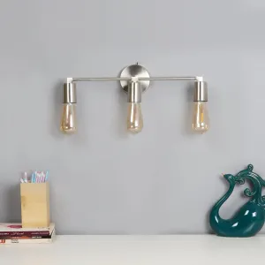 Wooden Twist Salacia Triple Wall Light in Silver Metal with Pewter Finish Modern Rustic Decorative Sconce for Home Interior