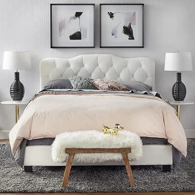 Wooden Twist Tessa Velvet Upholstery Rectangular Bed